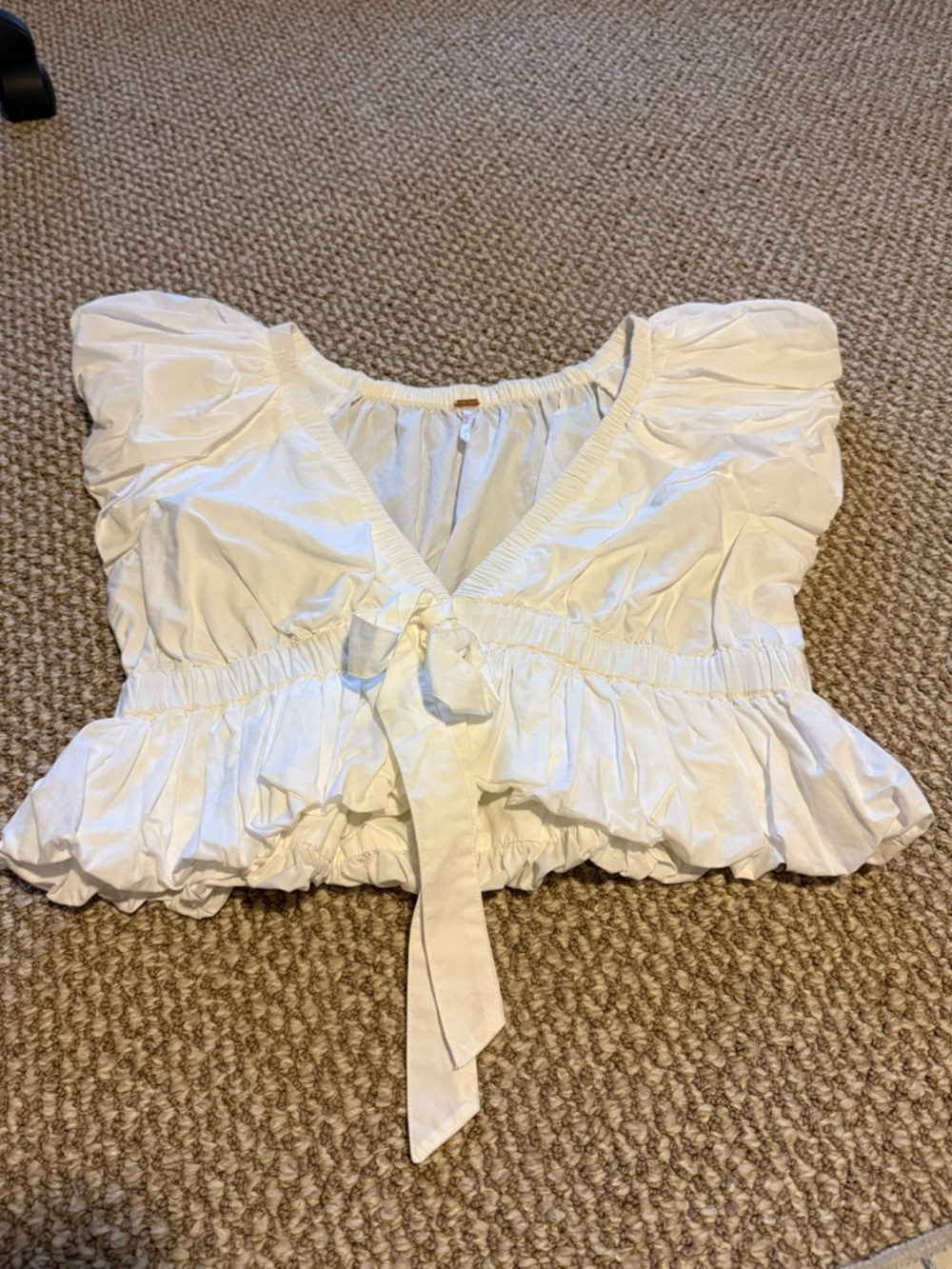 Free People Bring the Bubble Tie Waist Crop Top L - Picture 5 of 8